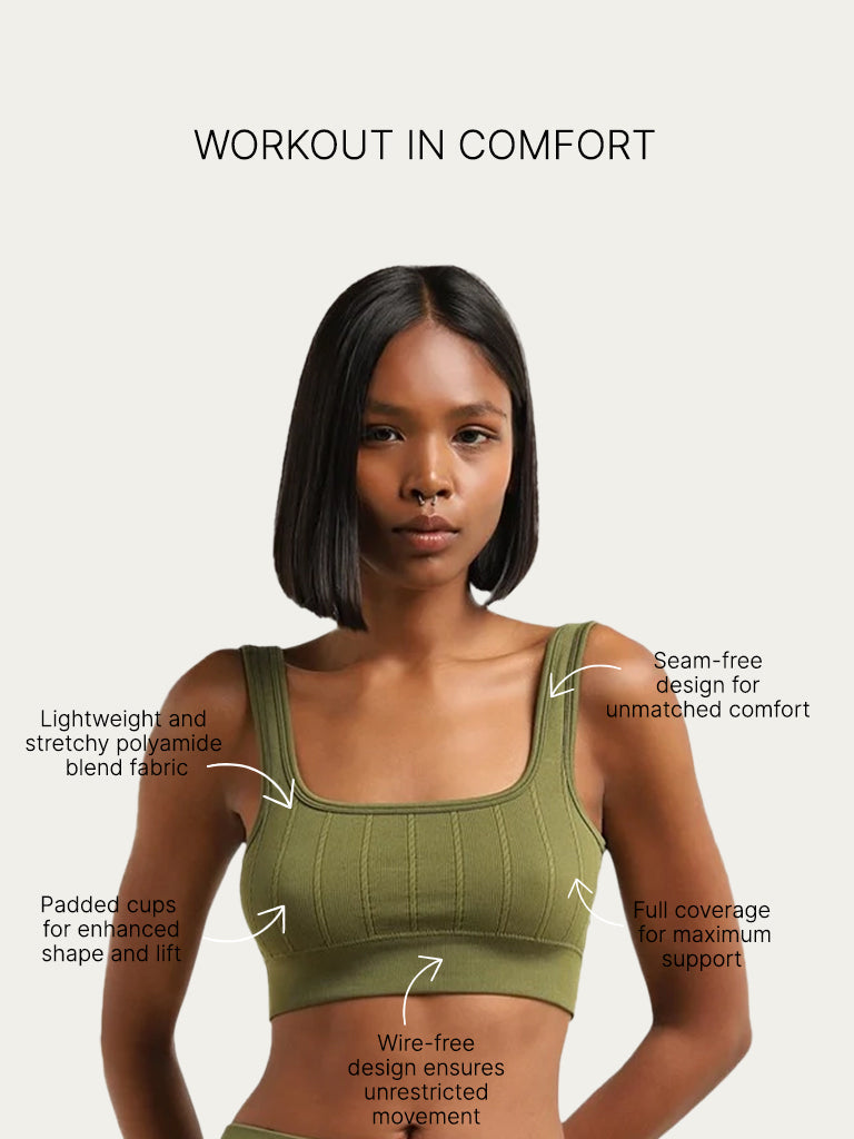 Superstar Olive Ribbed Seamfree Sports Bra