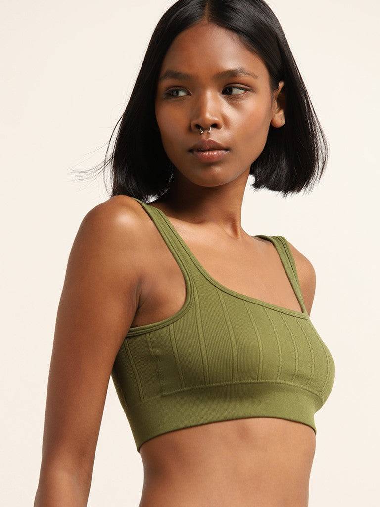 Superstar Olive Ribbed Seamfree Sports Bra