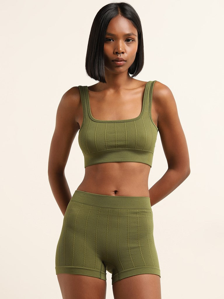 Superstar Olive Ribbed Seamfree Sports Bra