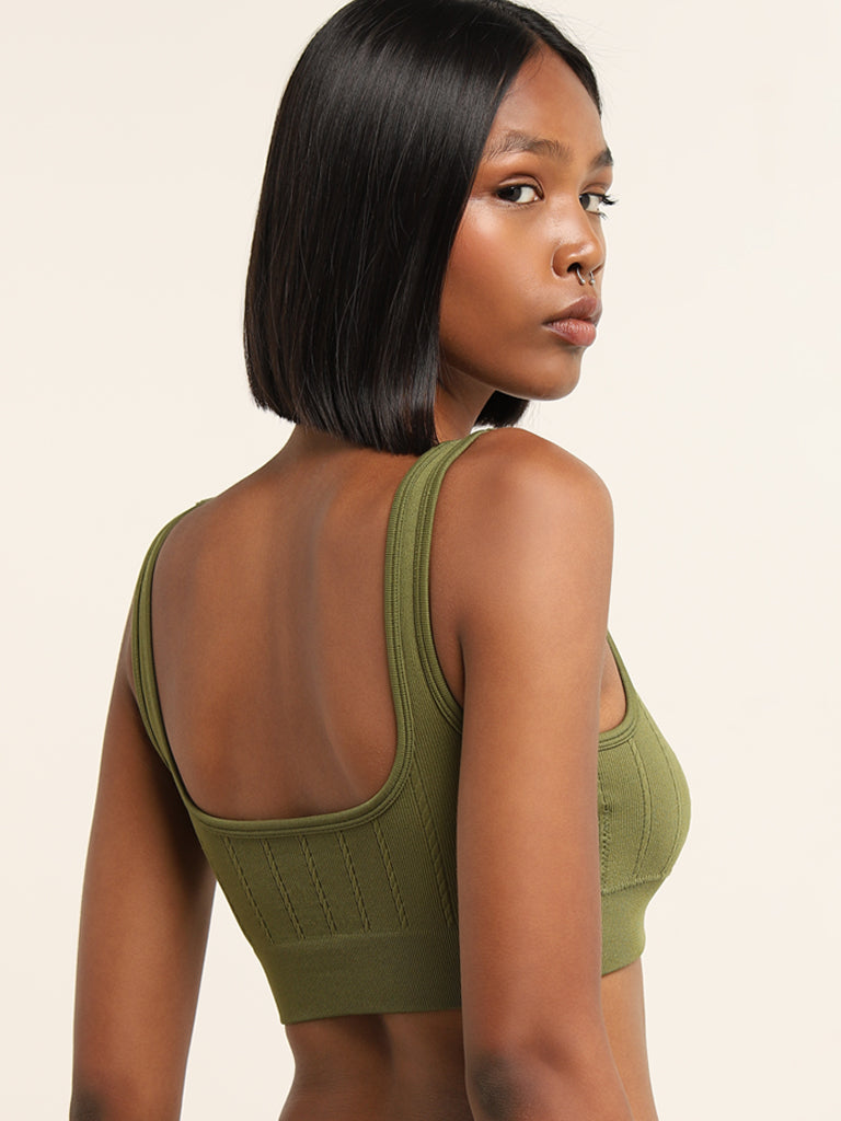 Superstar Olive Ribbed Seamfree Sports Bra