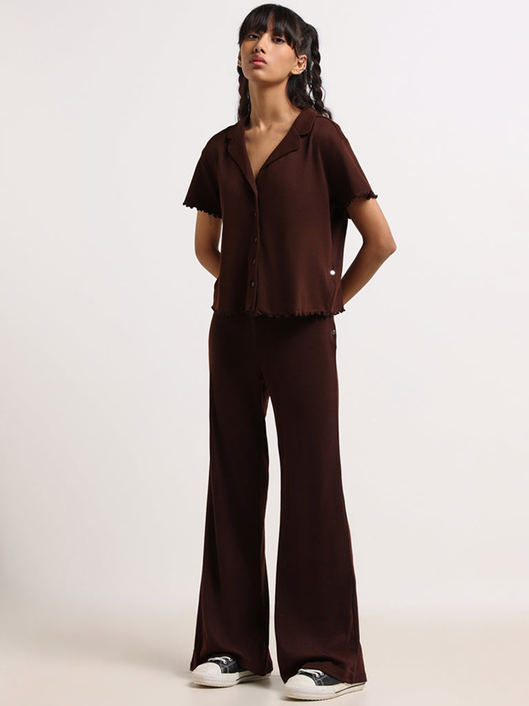 Superstar Brown Cotton Blend Wide-Leg Pants