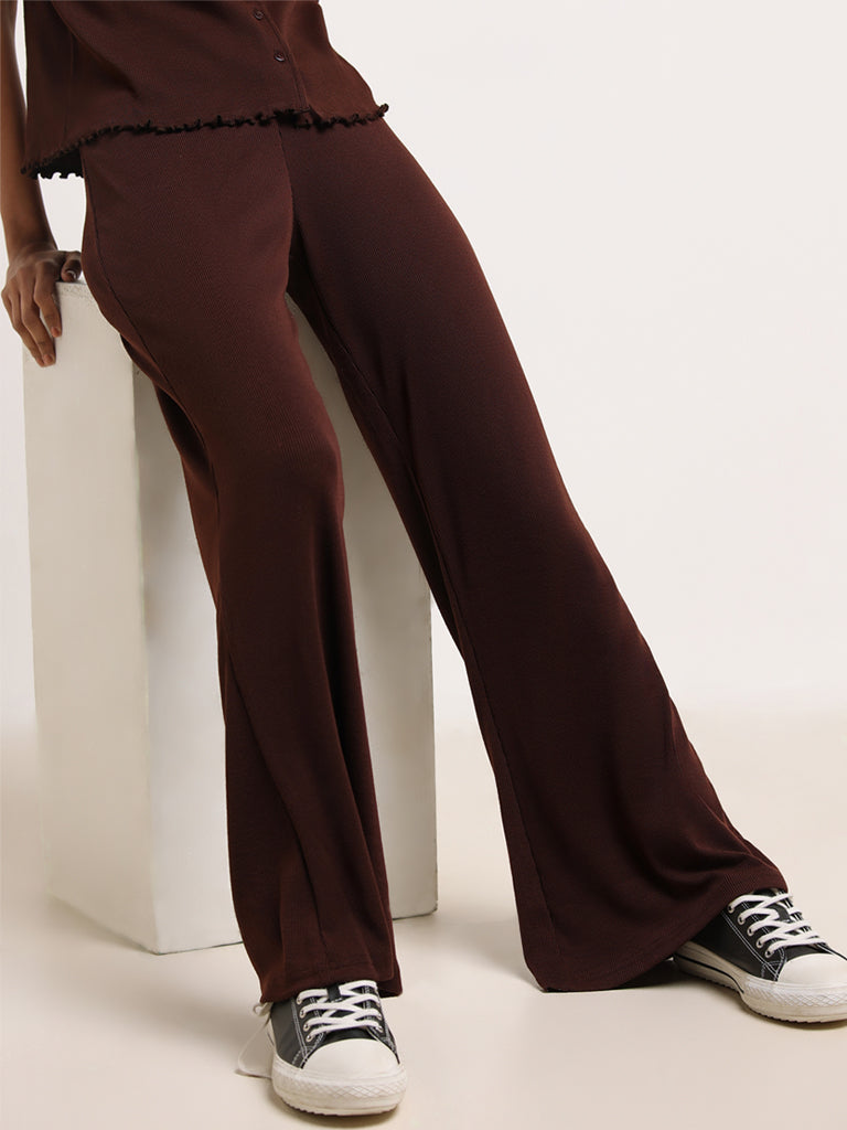 Superstar Brown Cotton Blend Wide-Leg Pants