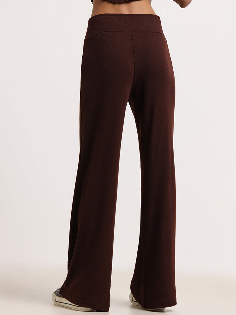 Superstar Brown Cotton Blend Wide-Leg Pants