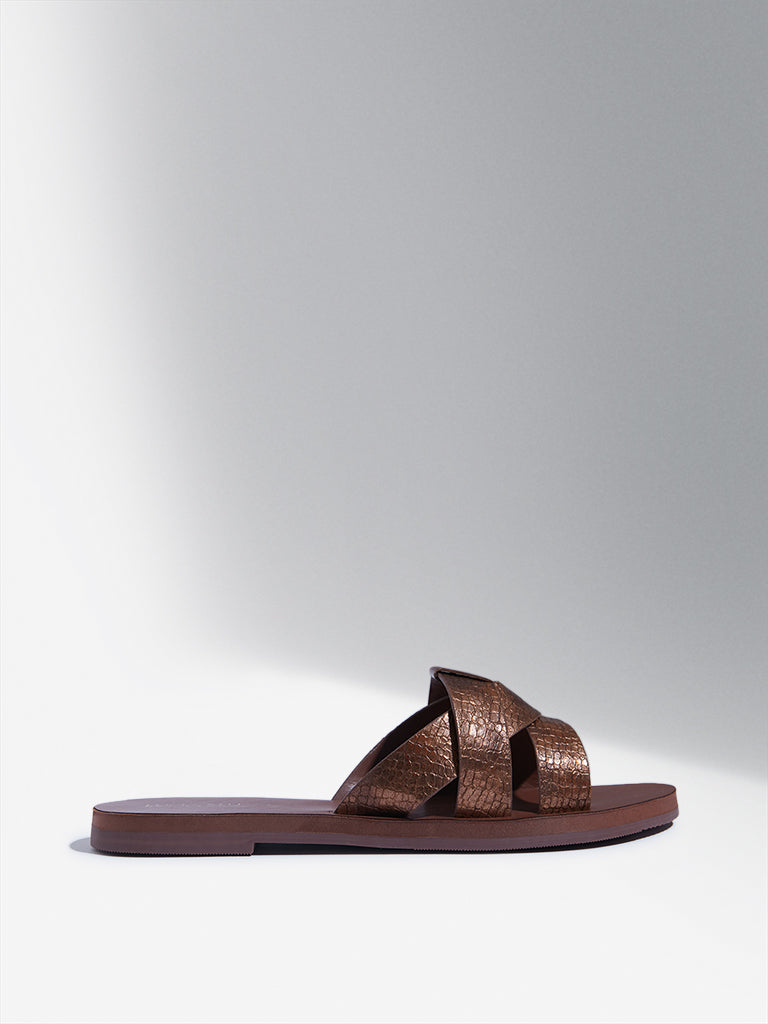 LUNA BLU Brown Multi-Strap Slides