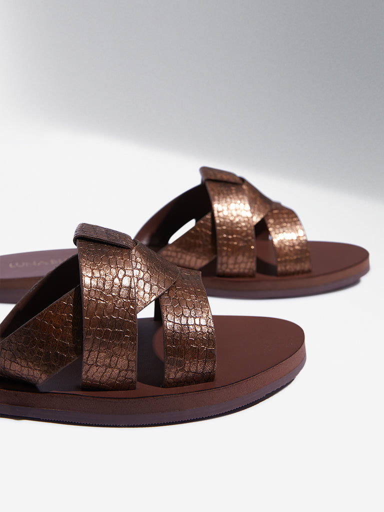 LUNA BLU Brown Multi-Strap Slides