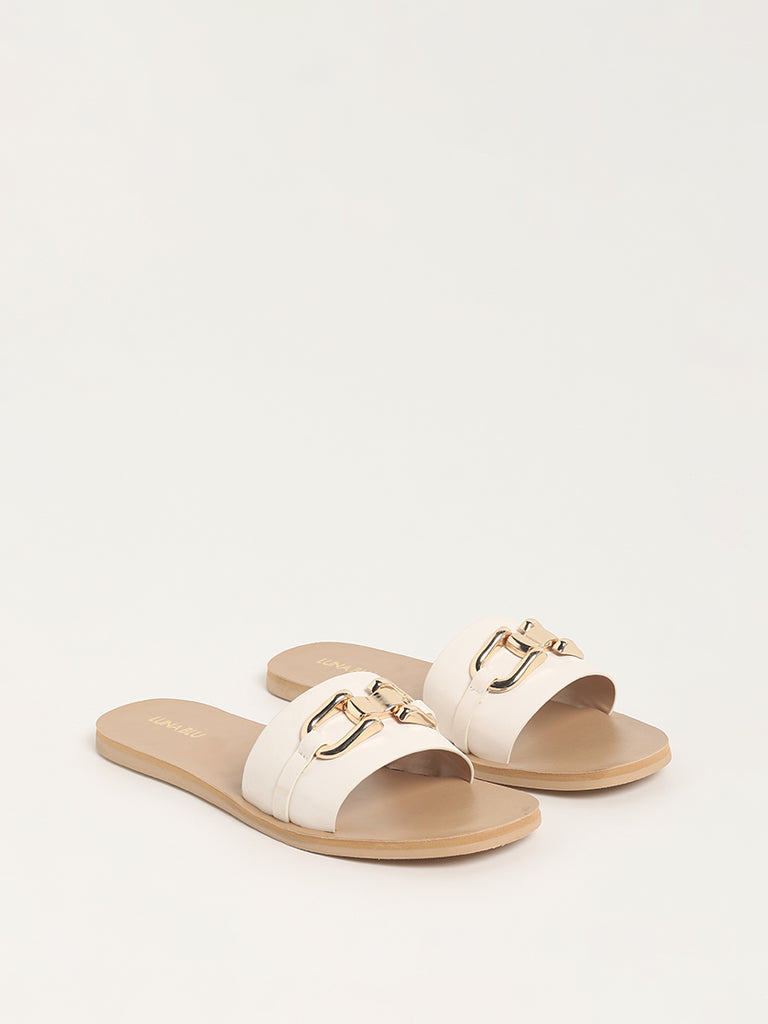 LUNA BLU White Buckle Slides