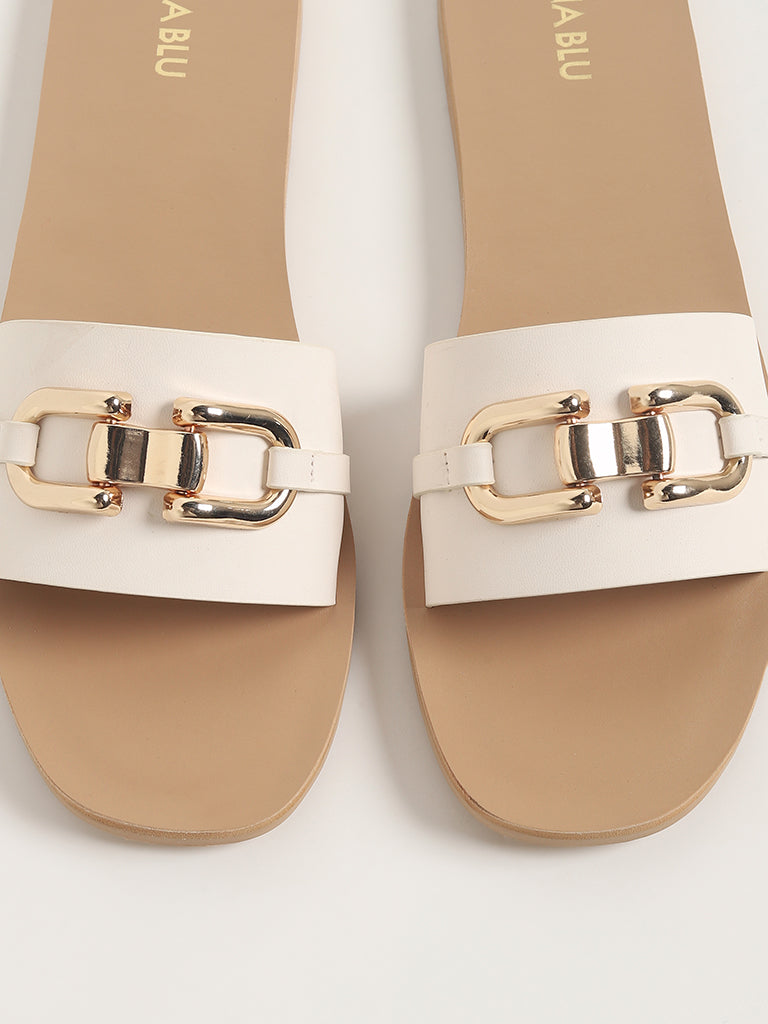 LUNA BLU White Buckle Slides