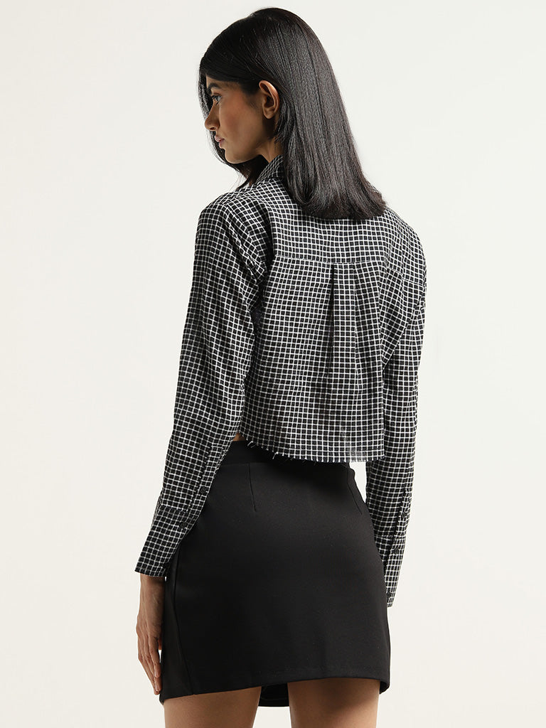 Nuon Black and White Checked Cotton Crop Shirt