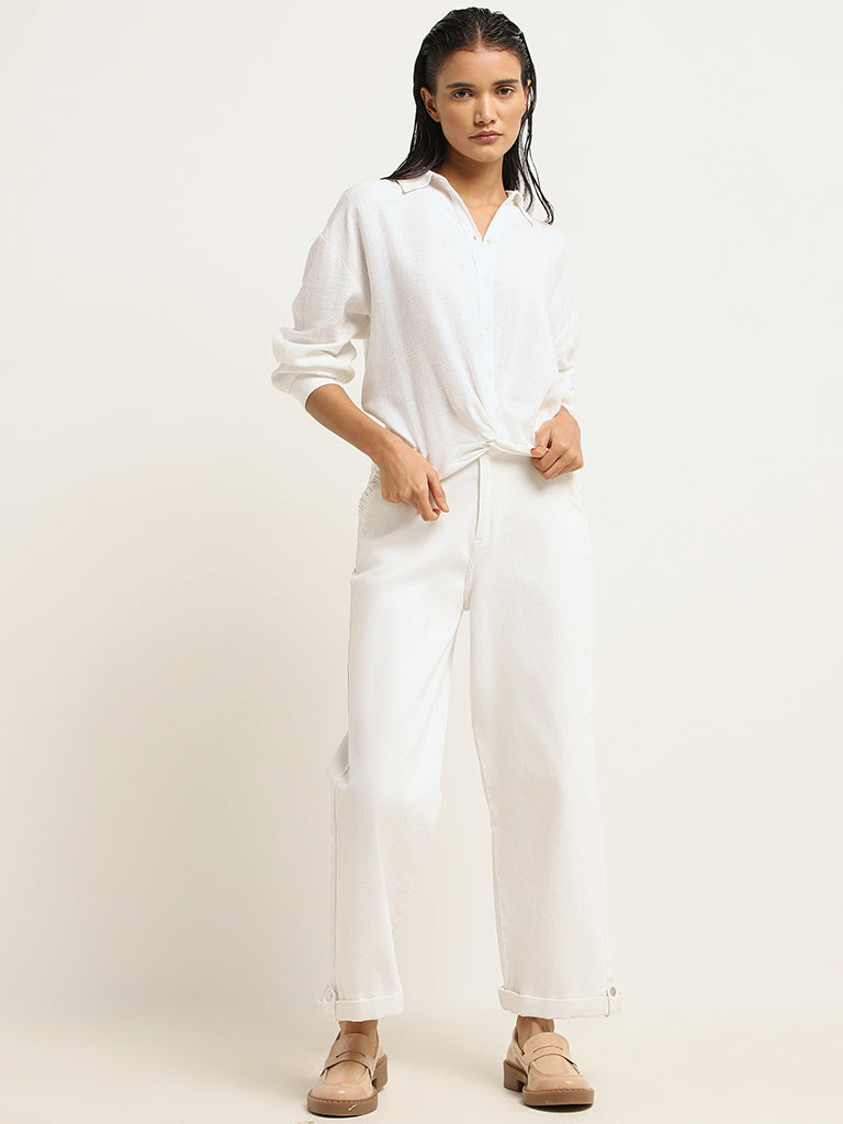 LOV White Plain Linen Shirt