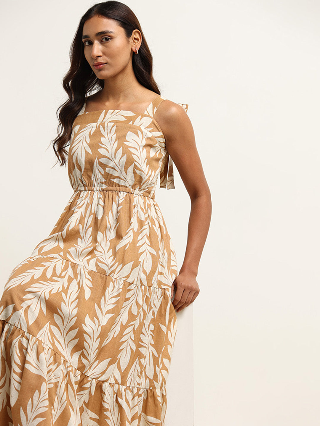 LOV Beige Tiered Cotton Maxi Dress