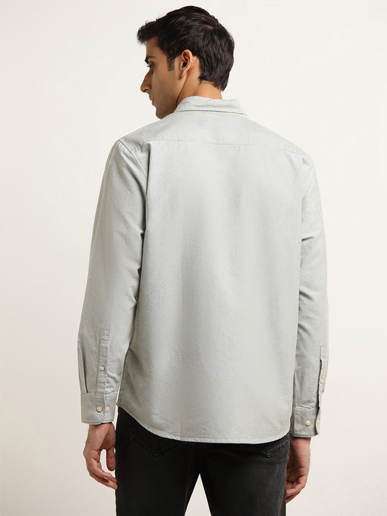 WES Casuals Light Sage Solid Cotton Relaxed Fit Shirt