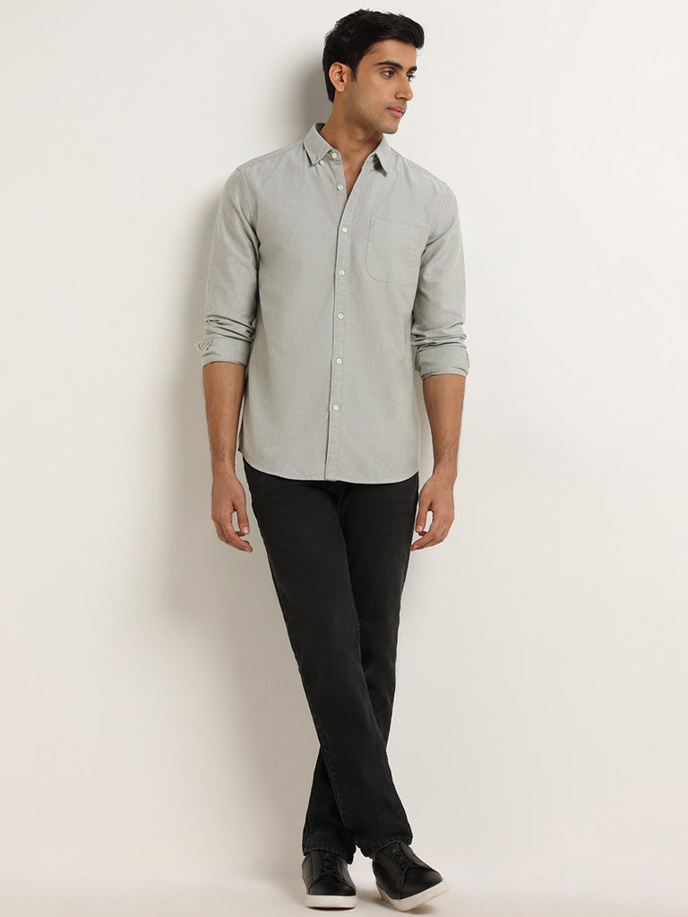 WES Casuals Light Sage Cotton Slim Fit Shirt