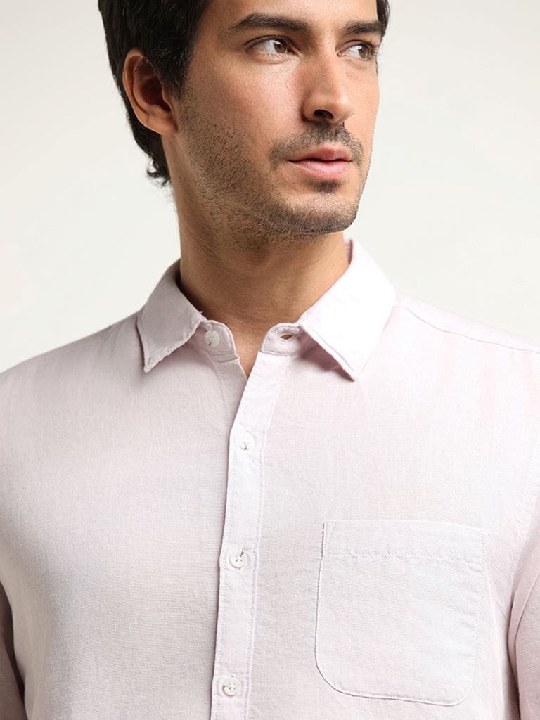 WES Casuals Lilac Cotton Blend Slim Fit Shirt