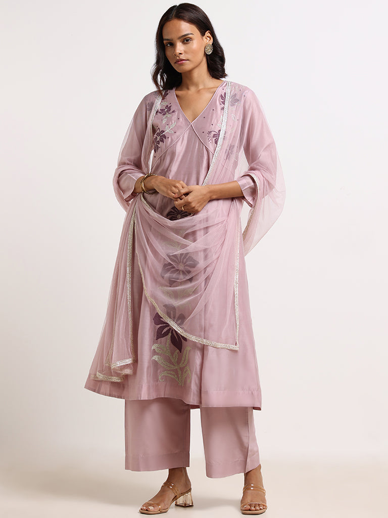 Vark Mauve Embroidered Kurta Set