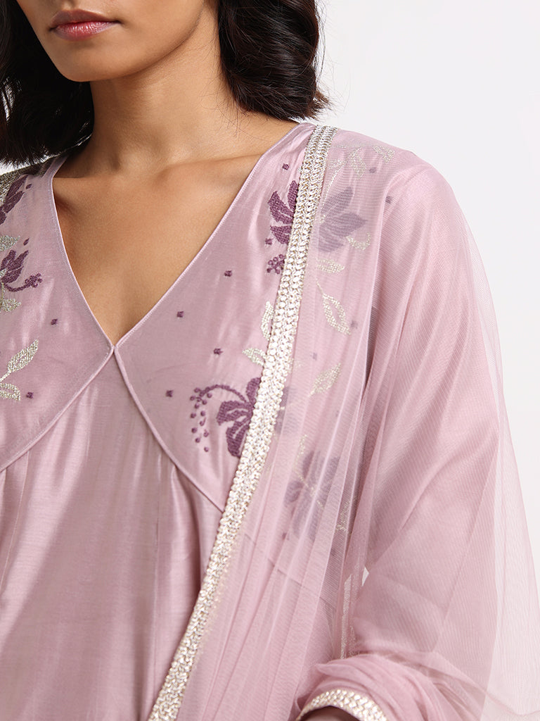 Vark Mauve Embroidered Kurta Set