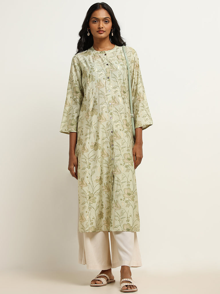 Utsa Green Floral Print Kurta