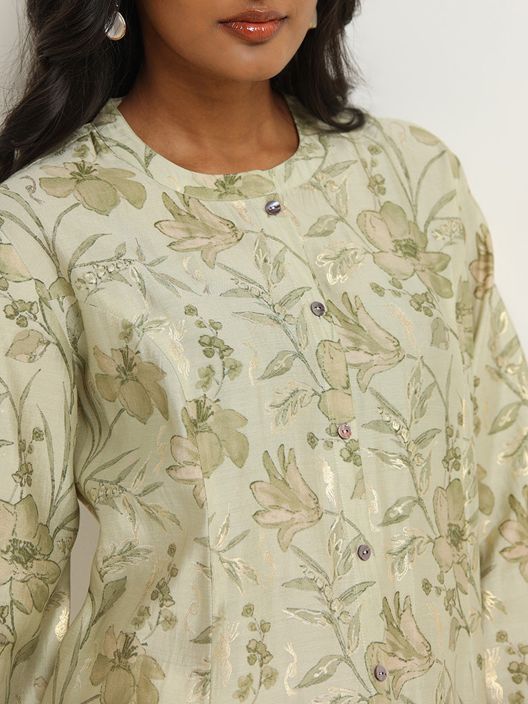 Utsa Green Floral Print Kurta