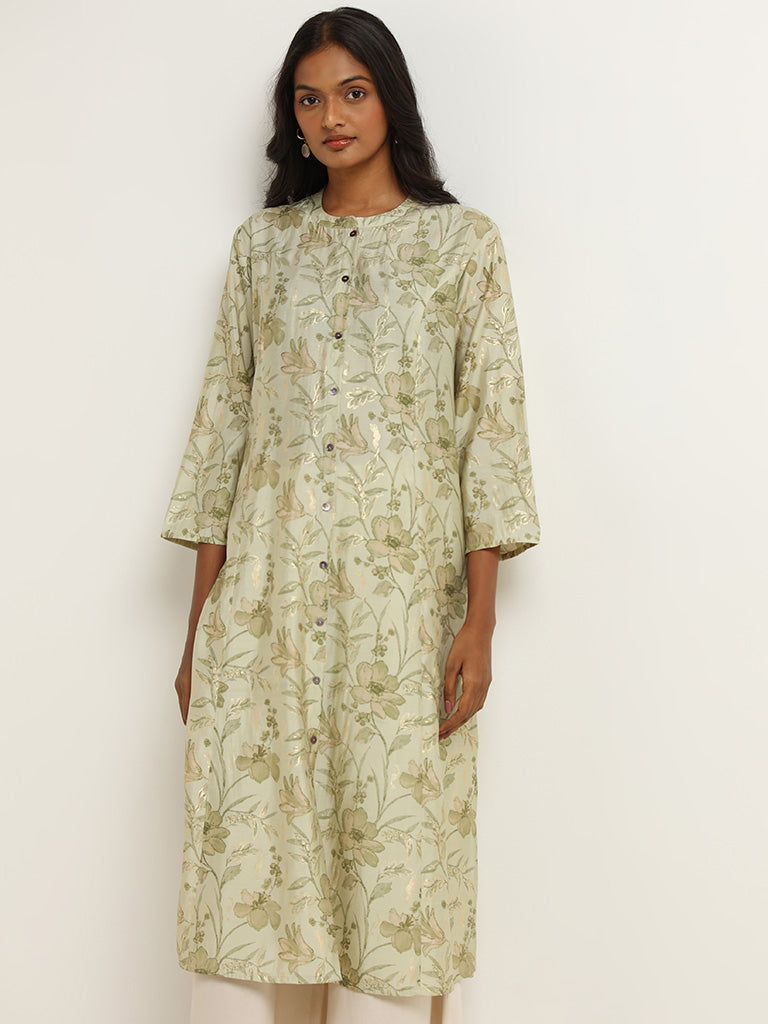 Utsa Green Floral Print Kurta