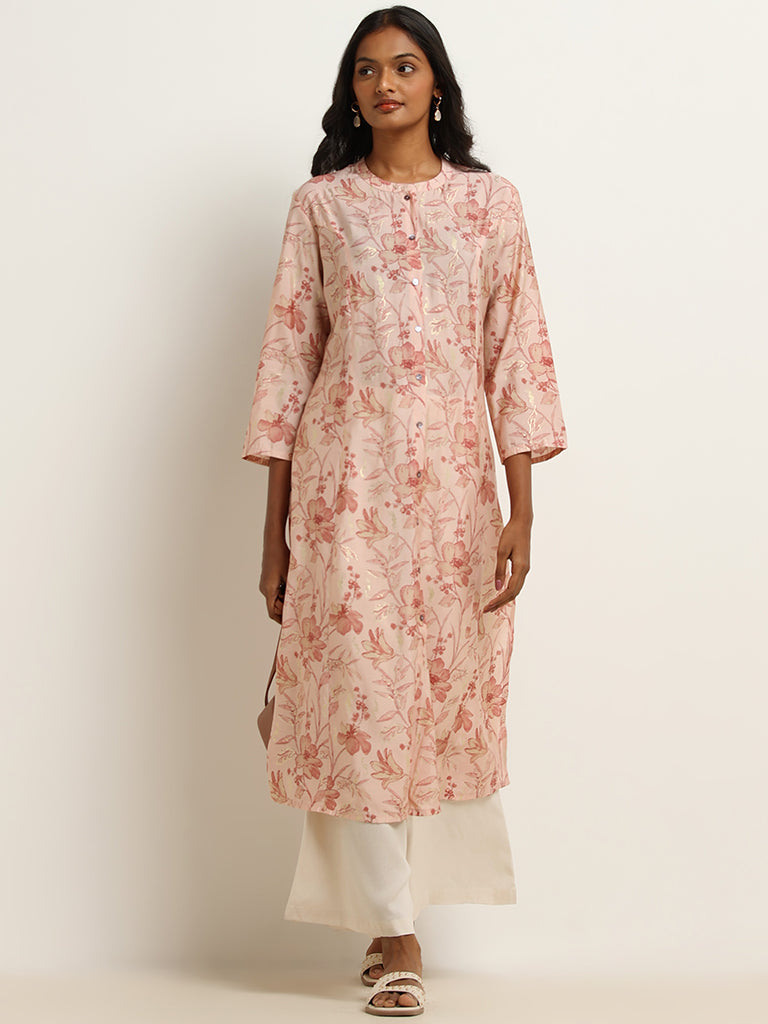 Utsa Pink Floral Print Kurta