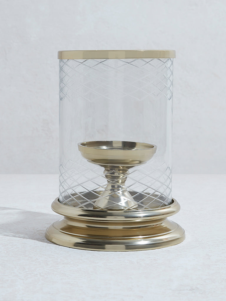 Westside Home Gold Etched Glass Candle Holder-Small