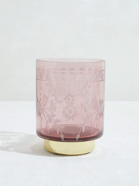 Westside Home Pink Etched Glass Candle Holder-Large