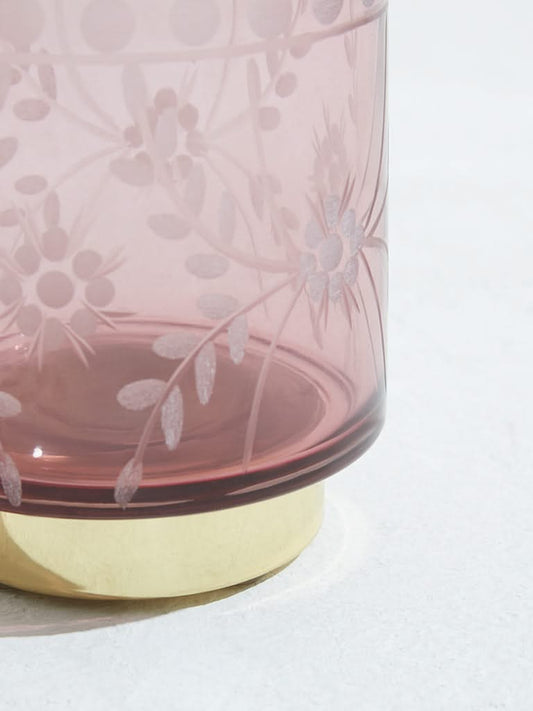 Westside Home Pink Etched Glass Candle Holder-Large