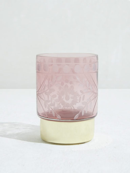 Westside Home Pink Etched Glass Candle Holder - Small