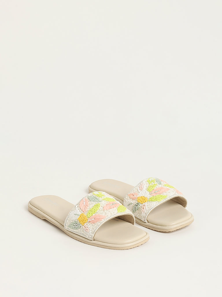 LUNA BLU Ivory Embroidered Sandals