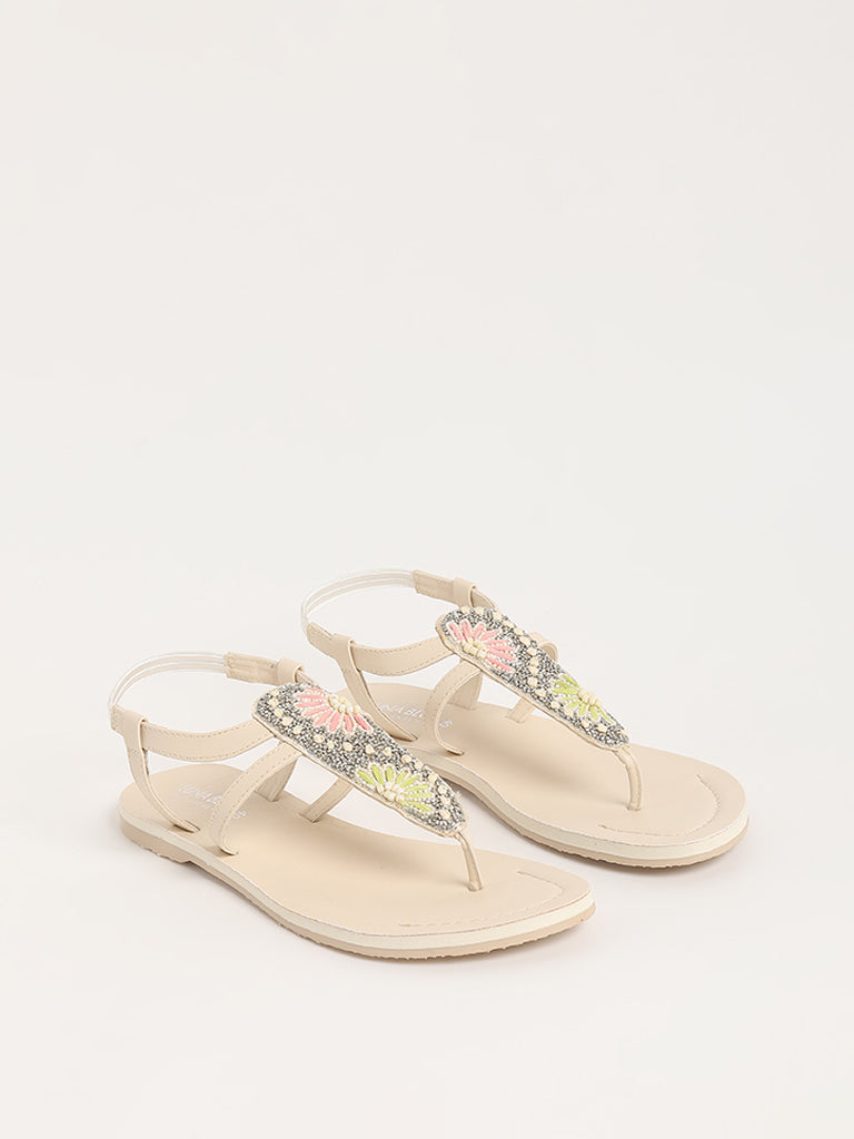 LUNA BLU Ivory T-Strap Sandals