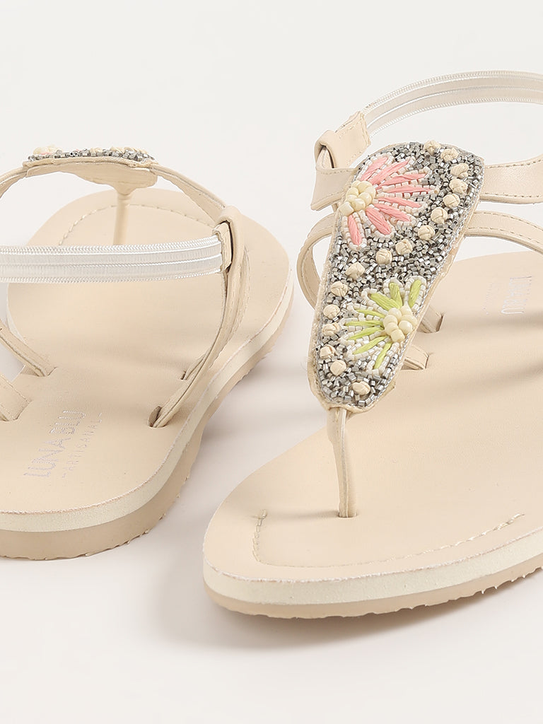 LUNA BLU Ivory T-Strap Sandals