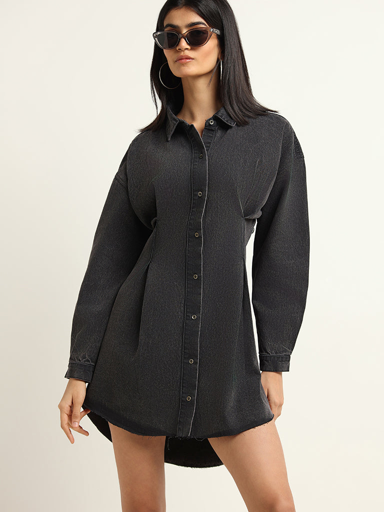 Nuon Dark Grey Denim Shirt Dress