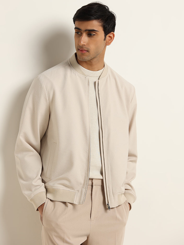 Ascot Beige Relaxed Fit Bomber Jacket