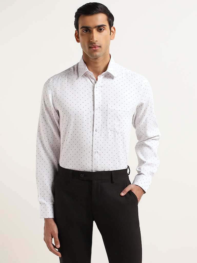 WES Formals White Printed Relaxed Fit Shirt