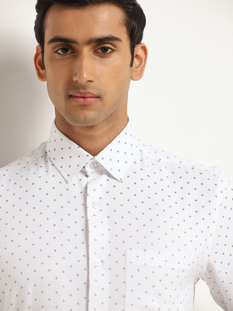 WES Formals White Printed Relaxed Fit Shirt