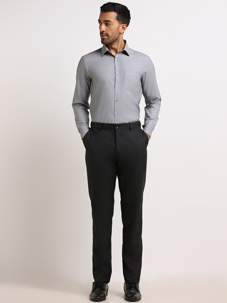 WES Formals Grey Monochrome Slim Fit Shirt