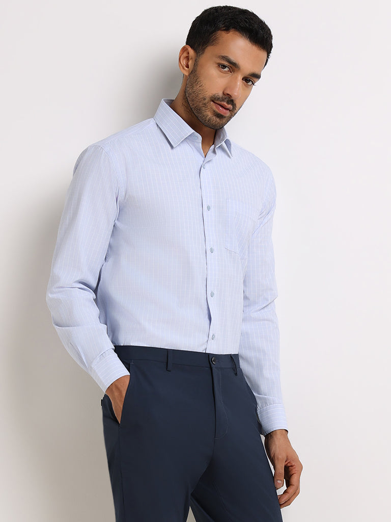 WES Formals Blue Slim Tapered Shirt