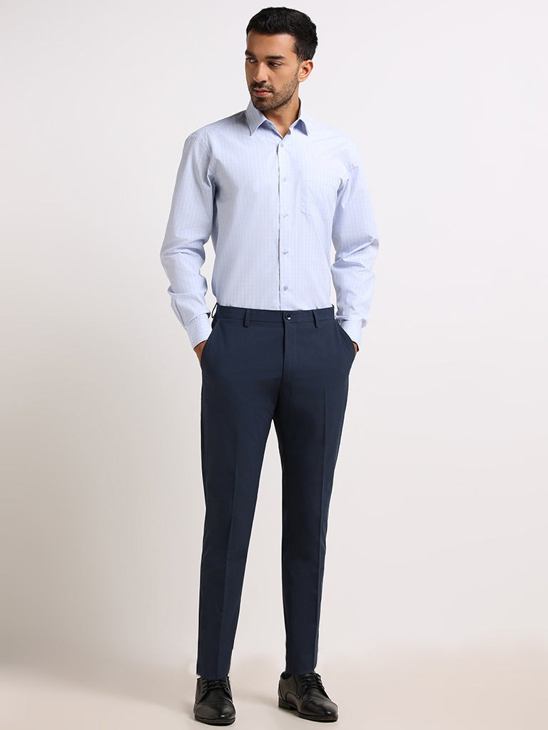 WES Formals Blue Slim Tapered Shirt