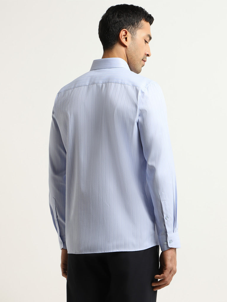 WES Formals Blue Striped Slim Fit Shirt