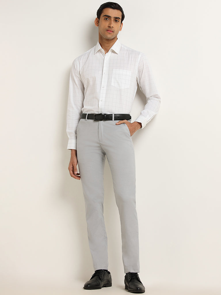 WES Formals White Checked Cotton Relaxed Fit Shirt