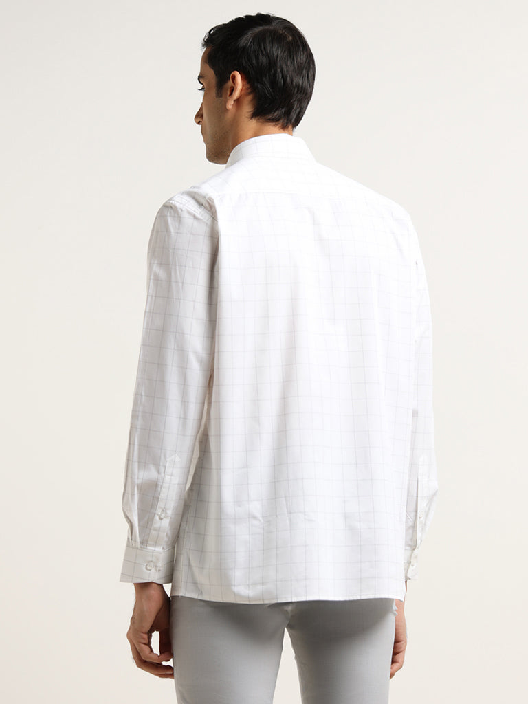 WES Formals White Checked Cotton Relaxed Fit Shirt