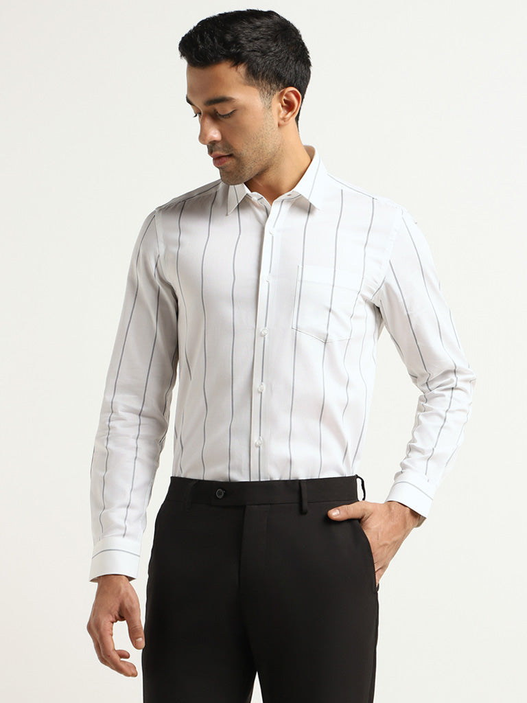 WES Formals White Cotton Slim-Fit Shirt