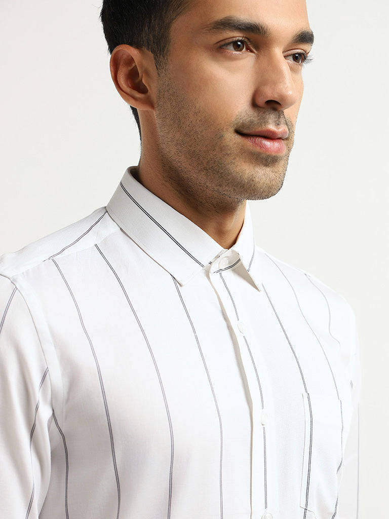 WES Formals White Cotton Slim-Fit Shirt