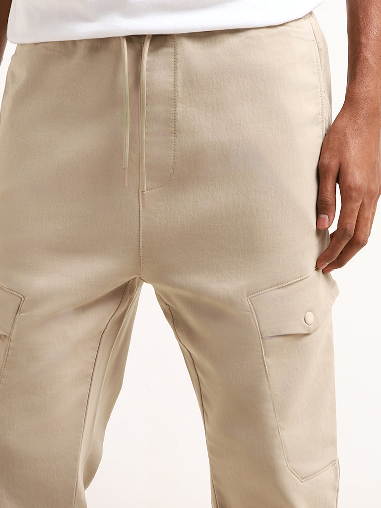 Nuon Beige Cargo Cotton Blend Relaxed Fit Mid Rise Pants