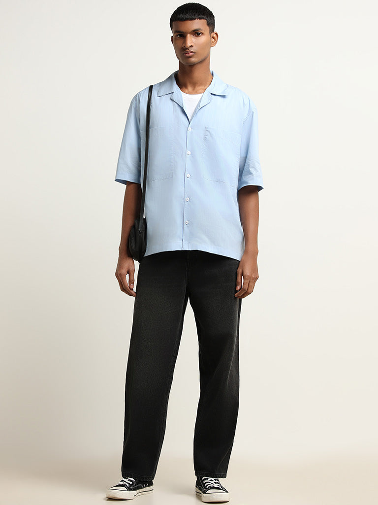 Nuon Light Blue Solid Cotton Shirt