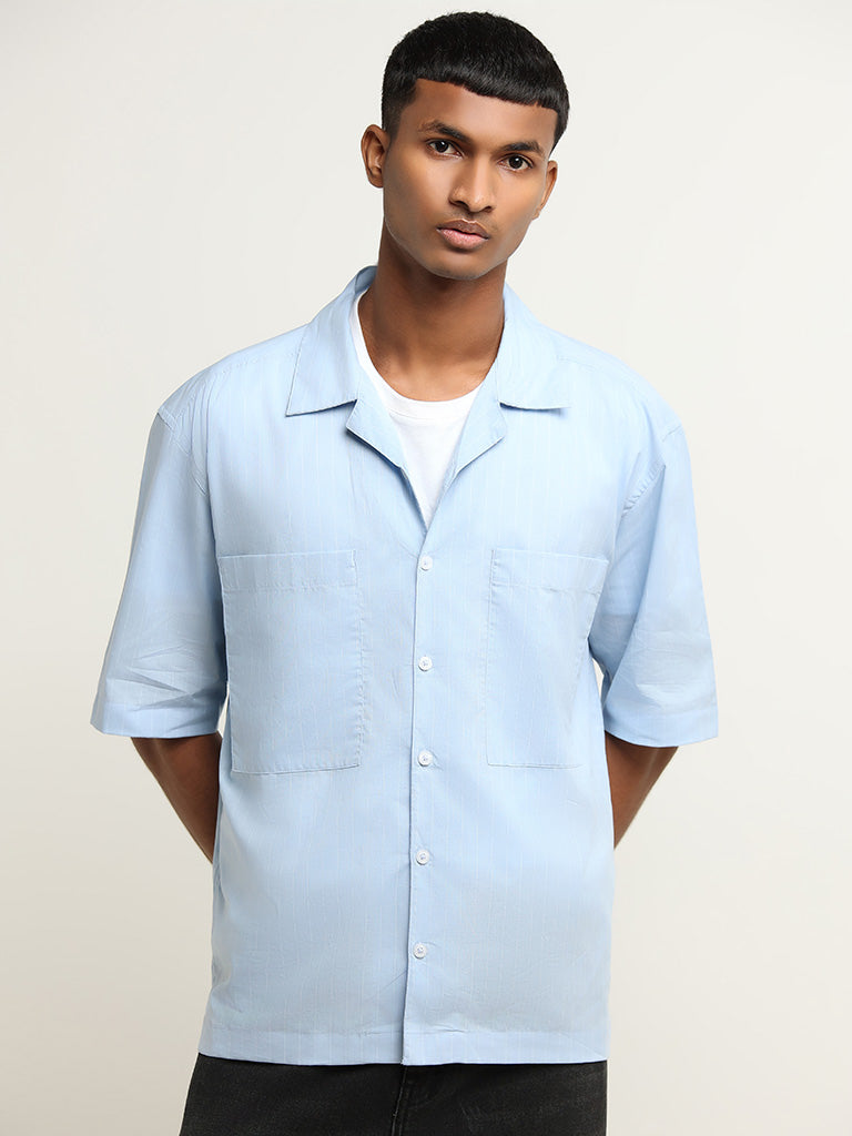 Nuon Light Blue Solid Cotton Shirt