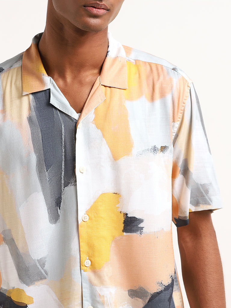 Nuon White Abstract-Print Relaxed Fit Shirt