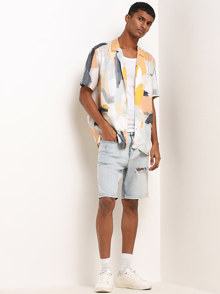 Nuon White Abstract-Print Relaxed Fit Shirt