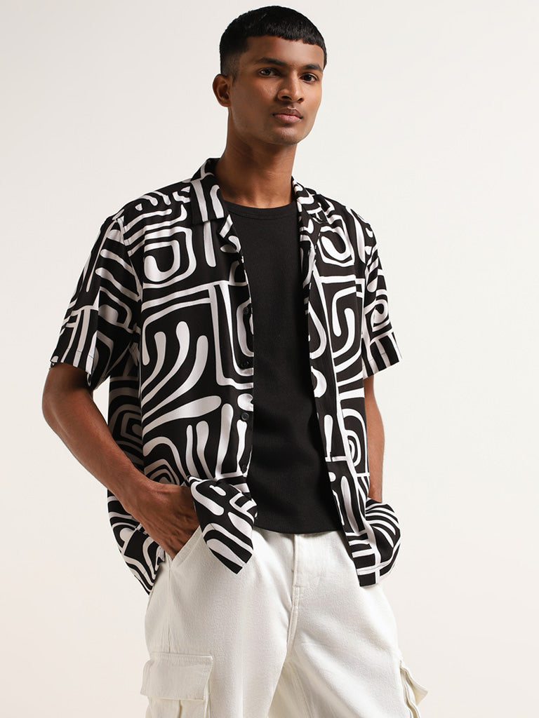 Nuon Black Abstract Print Relaxed Fit Shirt