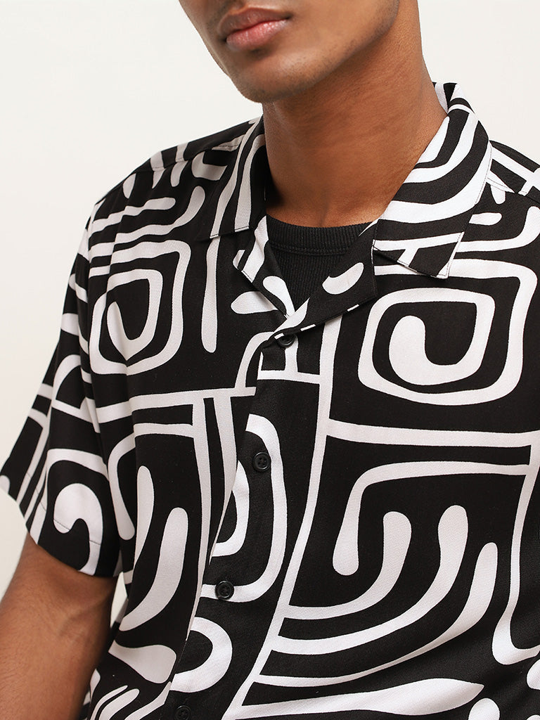 Nuon Black Abstract Print Relaxed Fit Shirt