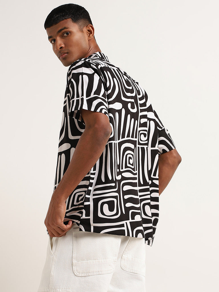 Nuon Black Abstract Print Relaxed Fit Shirt